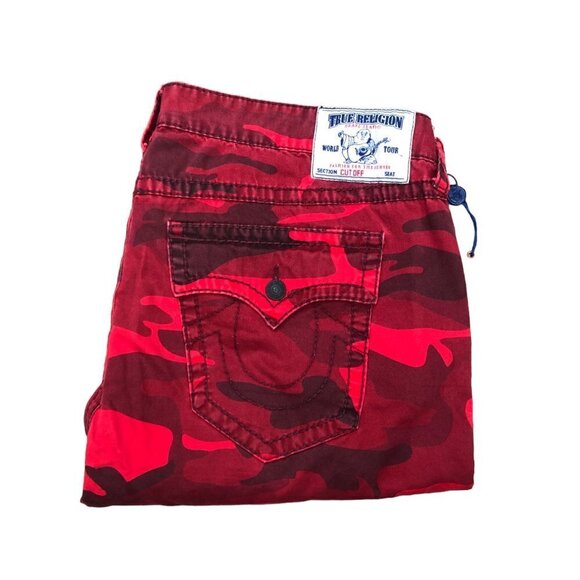 Vintage True Religion Jeans Size 46 Shorts CUT OFF Red Camo - Picture 3 of 6